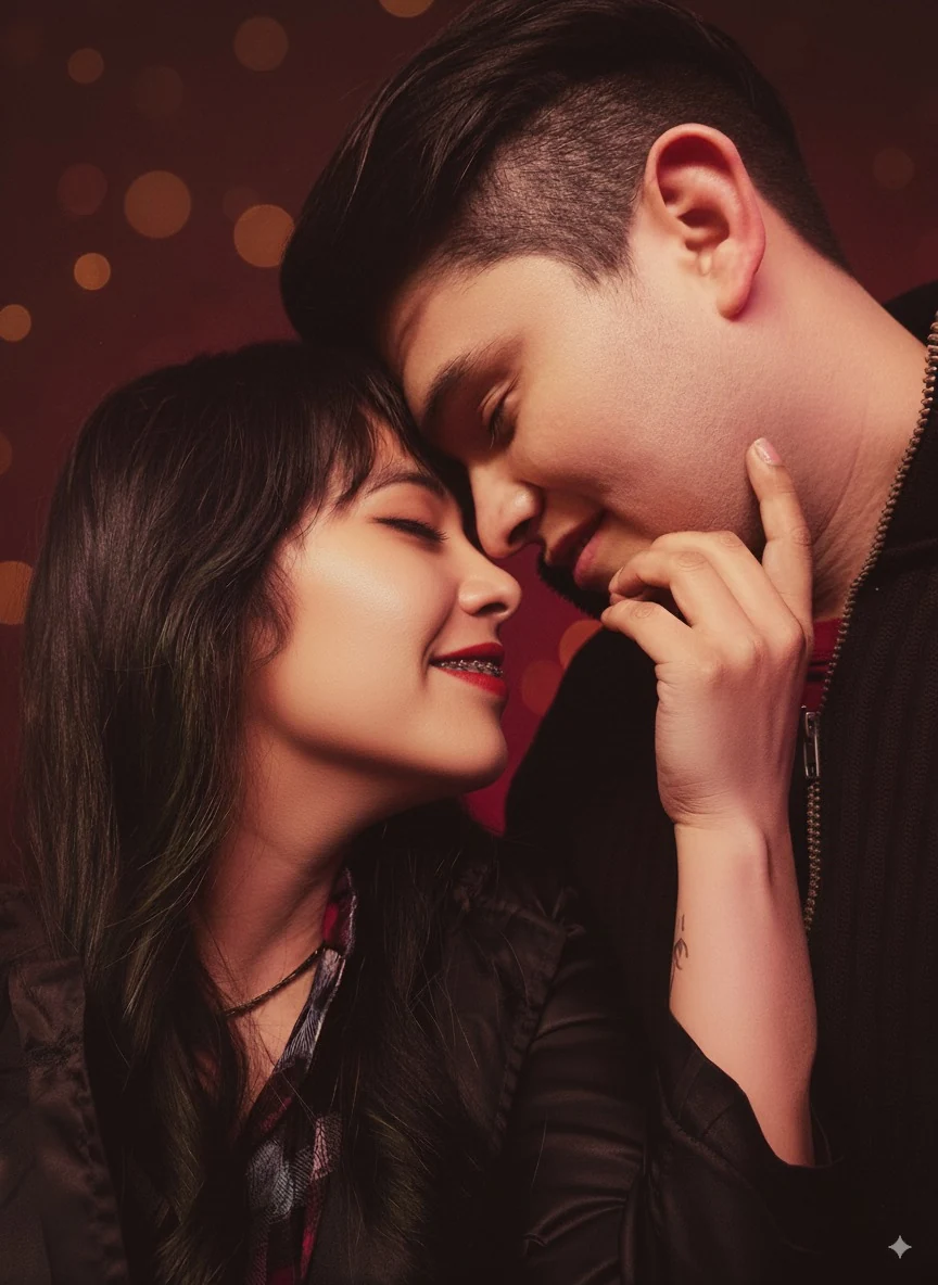 Los dos muy cerca, frente a frente, en un retrato romántico